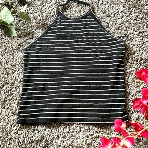 American Eagle Halter Crop Top, Black and White Stripes